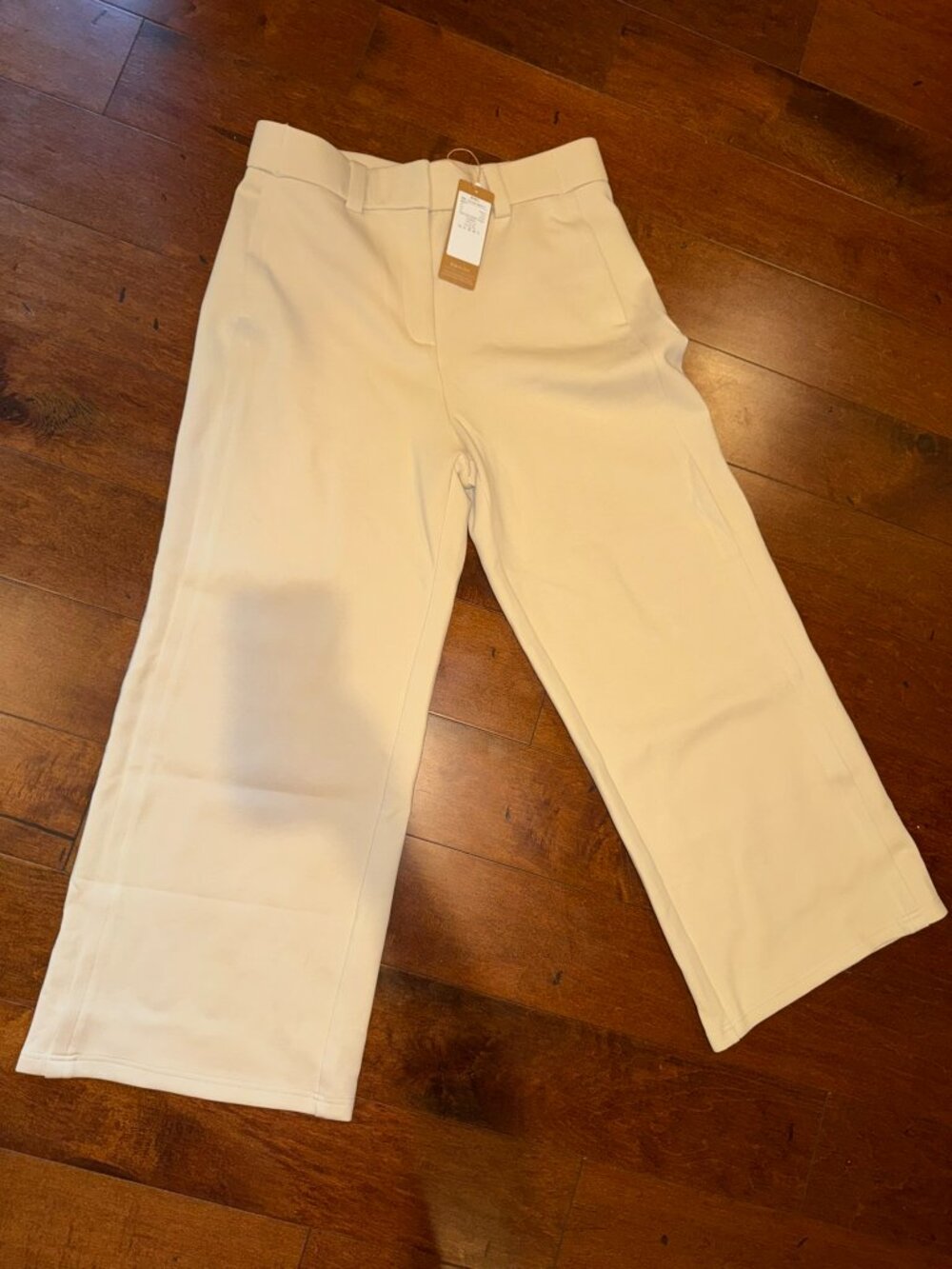 NWT OGL Cotton Blend Stretchy Mid Rise Fly-Front Wide Leg Trouser in Ivory PL